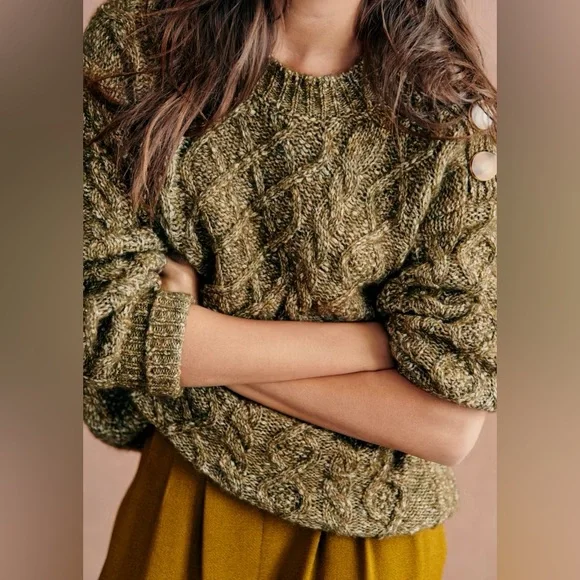 Sezane James Jumper Olive Chiné - Size S - Picture 1 of 16